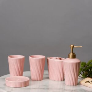 Oriental Pink Ceramic Bath Set - Set of 5