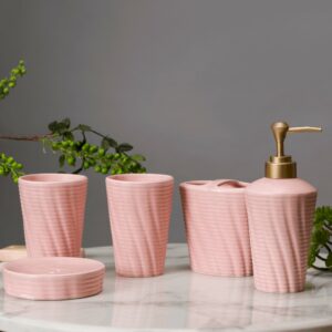 Oriental Pink Ceramic Bath Set - Set of 5