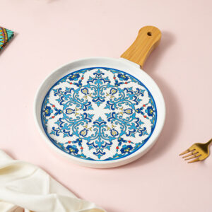 Mandala Ceramic Serving Plate with Wooden Handle