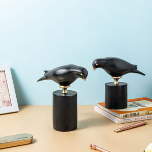 Avadavat Black Ceramic Bird Object - Set of 2