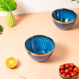 Glazed Blue and Gold Serving Bowl-Set of 2