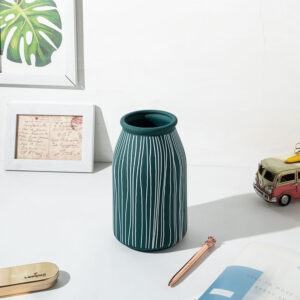 Dark Blue Striped Ceramic Hollow Vase