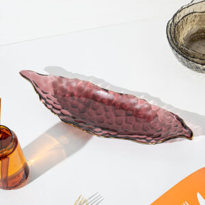 Leaf Shaped Glass Serving Tray - Pink
