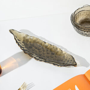 Leaf Shaped Glass Serving Tray - Gray
